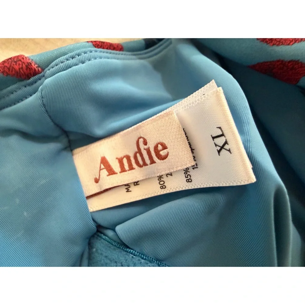 Andie Swimsuit One Piece Women XL Blue Red Floral Block Print V-Neck